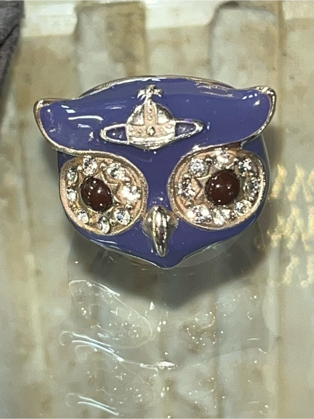 Vivienne Westwood Louisette Owl Enamel Ring with Crystal Eyes
